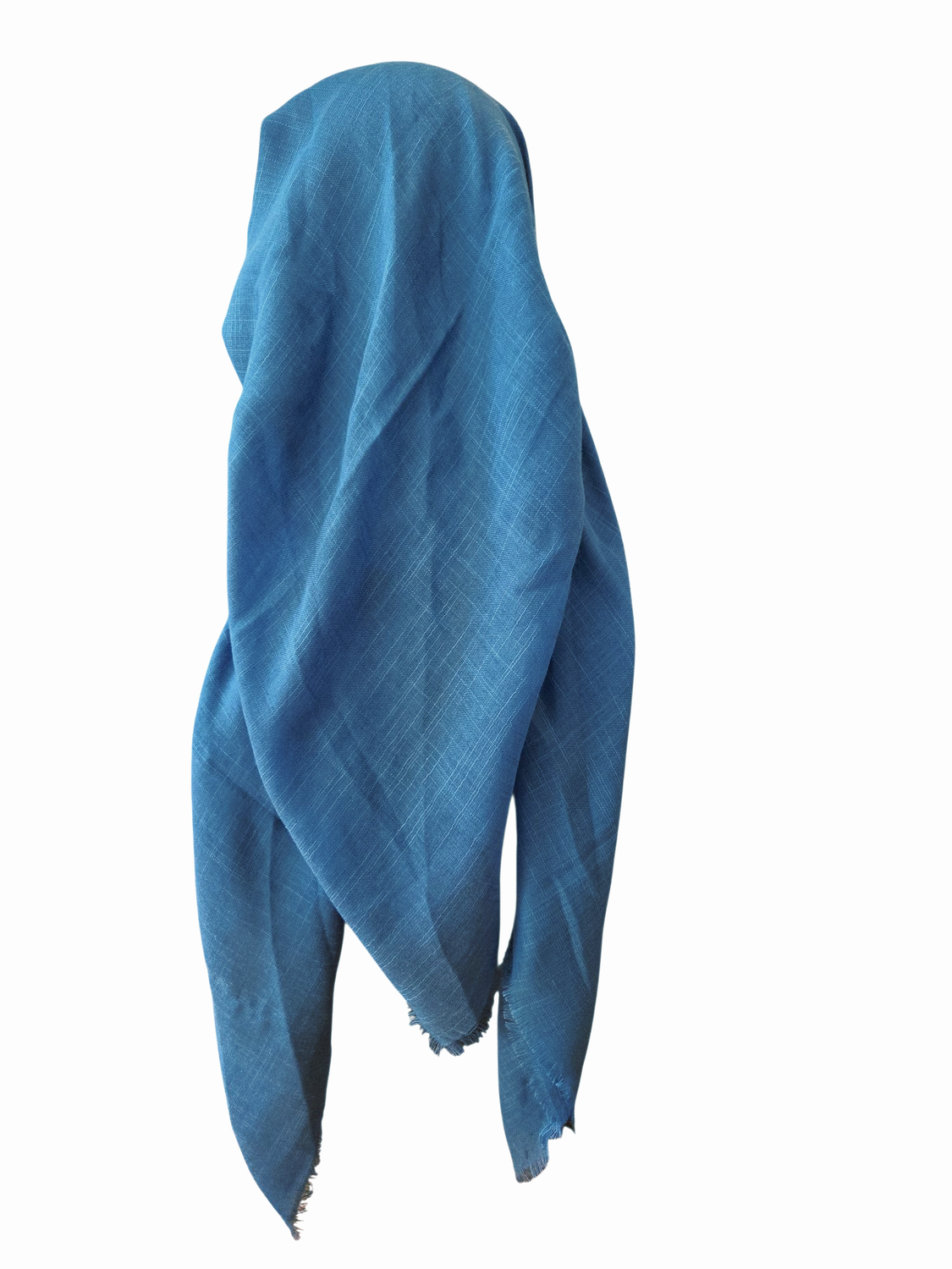Blue denim - long kerchief back - soft fringes pretied tichel (BBS) w/band sewn in