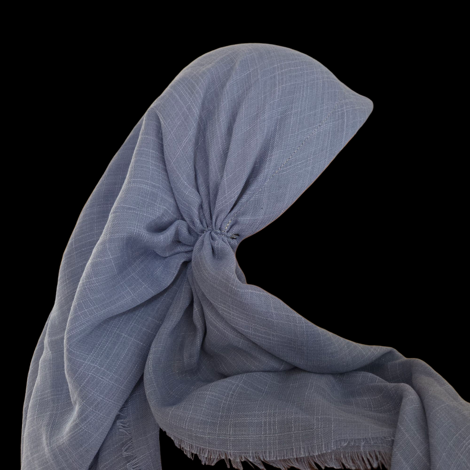 Light denim - long kerchief back - soft fringes pretied tichel (BBS) w/band sewn in