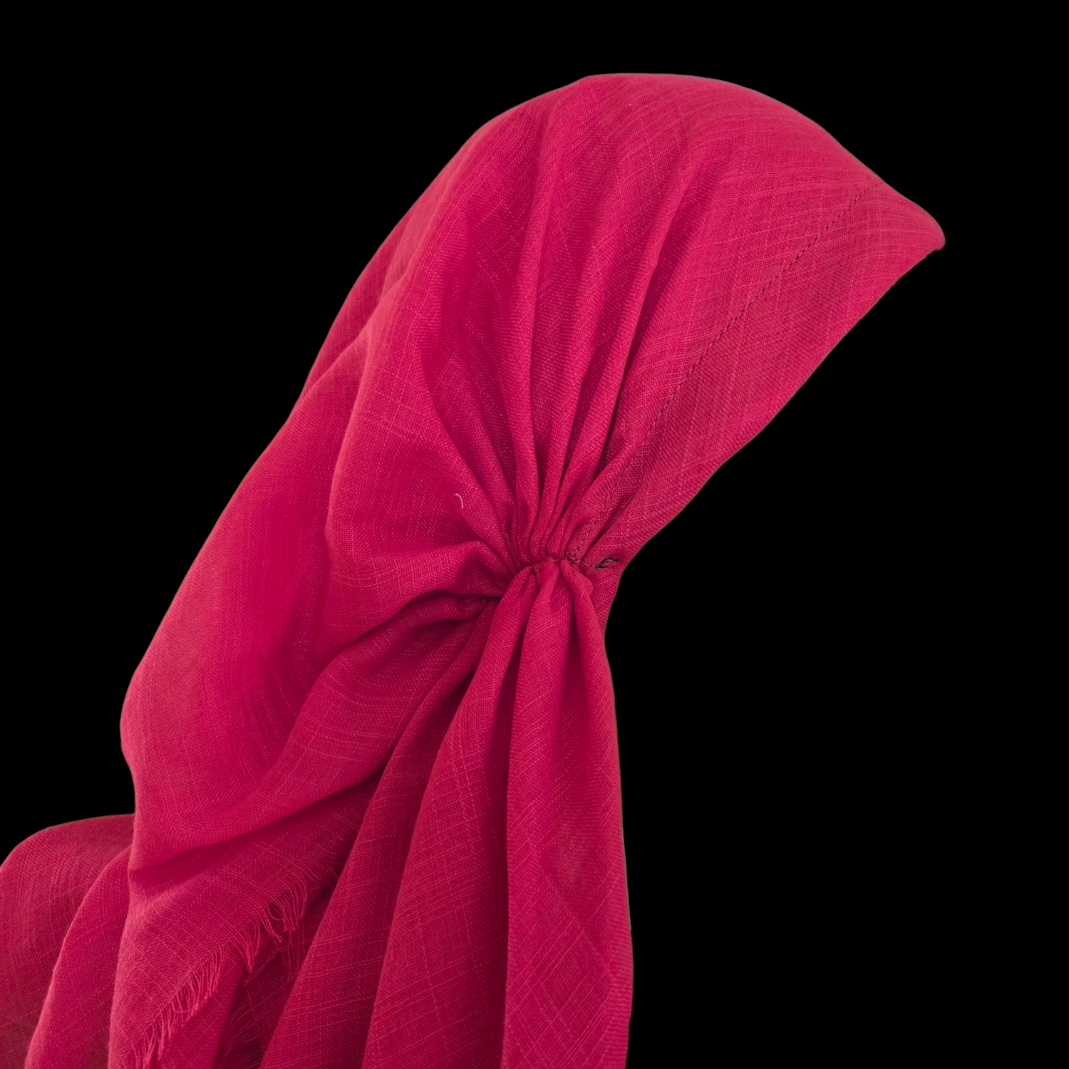 Deep reddish coral - long kerchief back - soft fringes pretied tichel (BBS) w/band sewn in