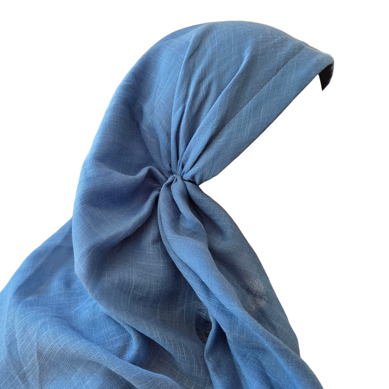 Blue denim - long kerchief back - soft fringes pretied tichel (BBS) w/band sewn in