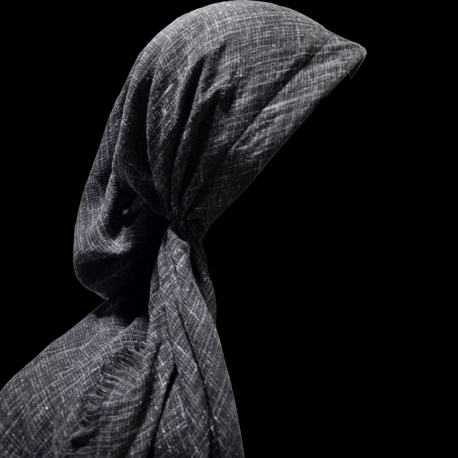 Black heathered solid  - soft fringes pretied tichel