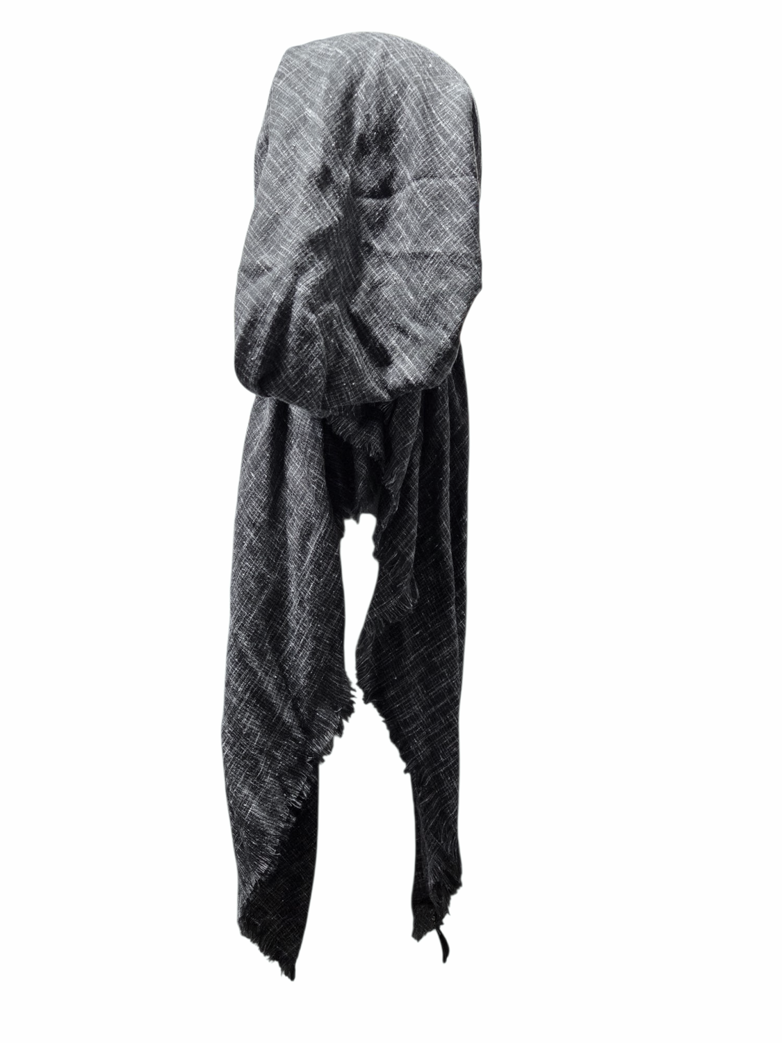Black heathered solid  - soft fringes pretied tichel
