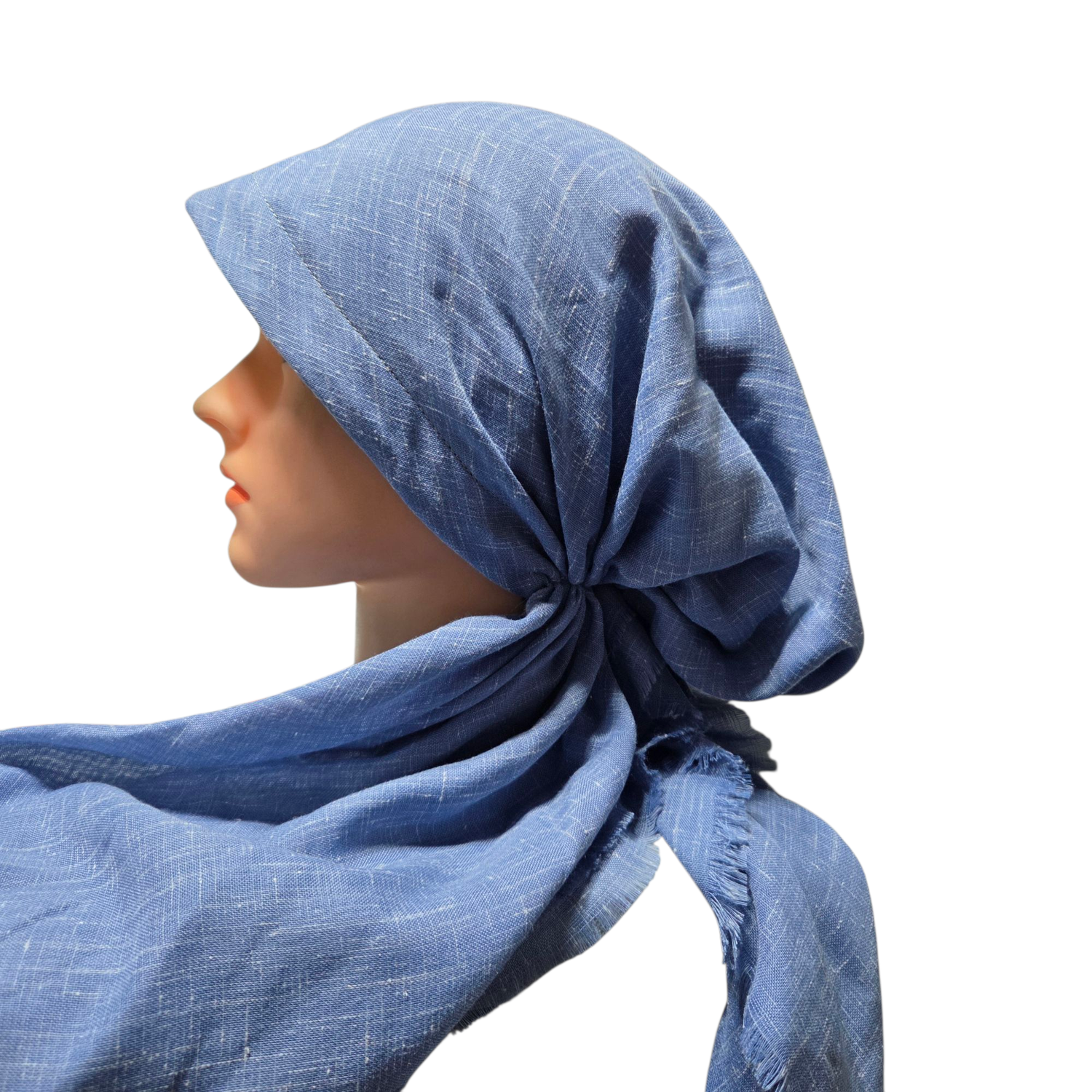 Light denim heathered solid  - soft fringes pretied tichel