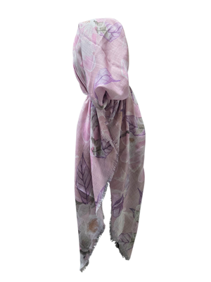 Light dusty lavender - delicate Summer leaves - soft fringes pretied tichel