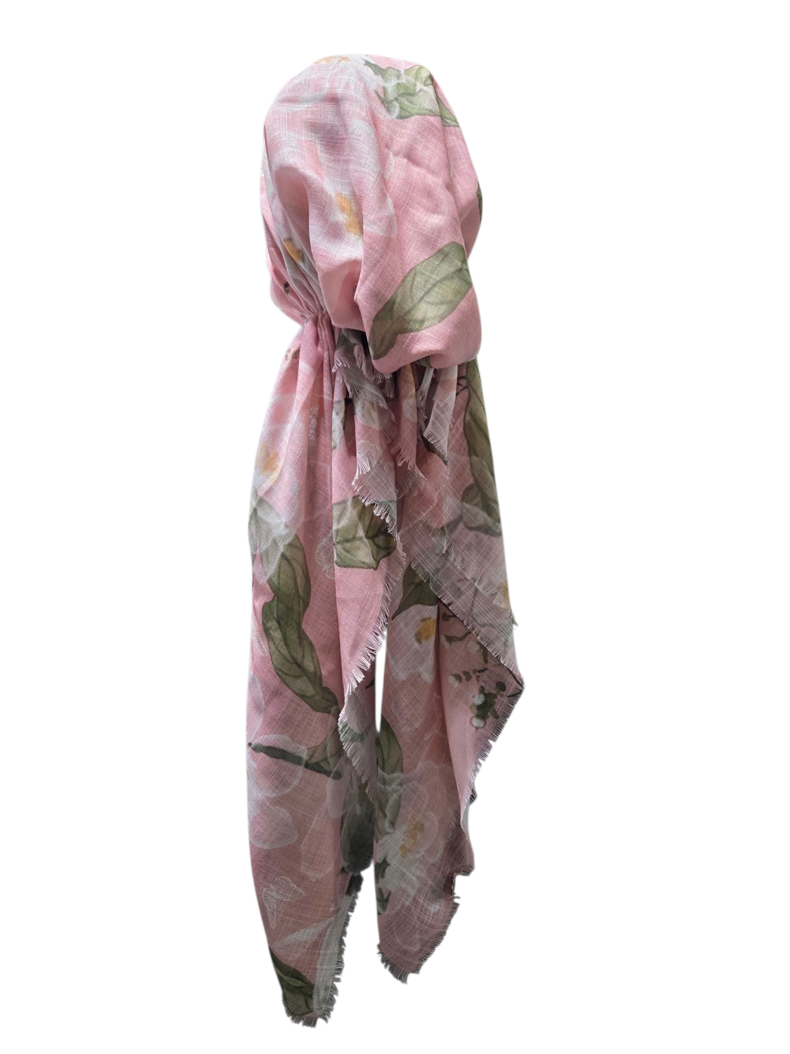 Light dusty pink - delicate Summer leaves - soft fringes pretied tichel