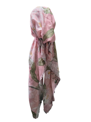 Light dusty pink - delicate Summer leaves - soft fringes pretied tichel
