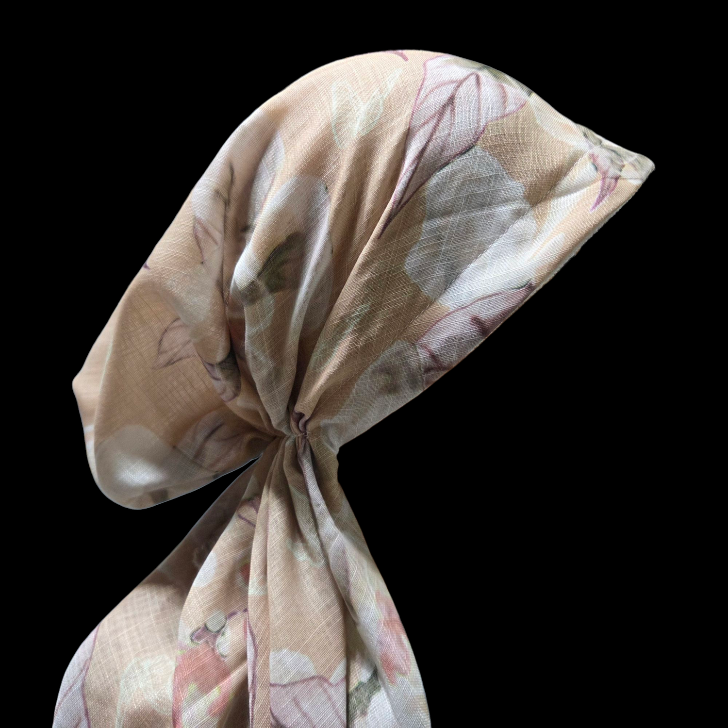 Beige - delicate Summer leaves - soft fringes pretied tichel