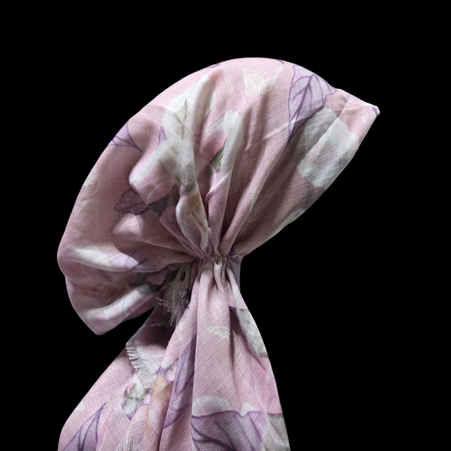 Light dusty lavender - delicate Summer leaves - soft fringes pretied tichel