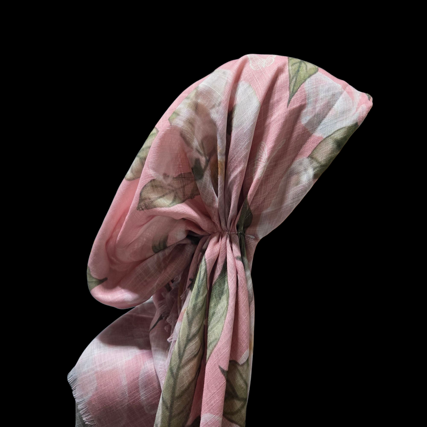 Light dusty pink - delicate Summer leaves - soft fringes pretied tichel