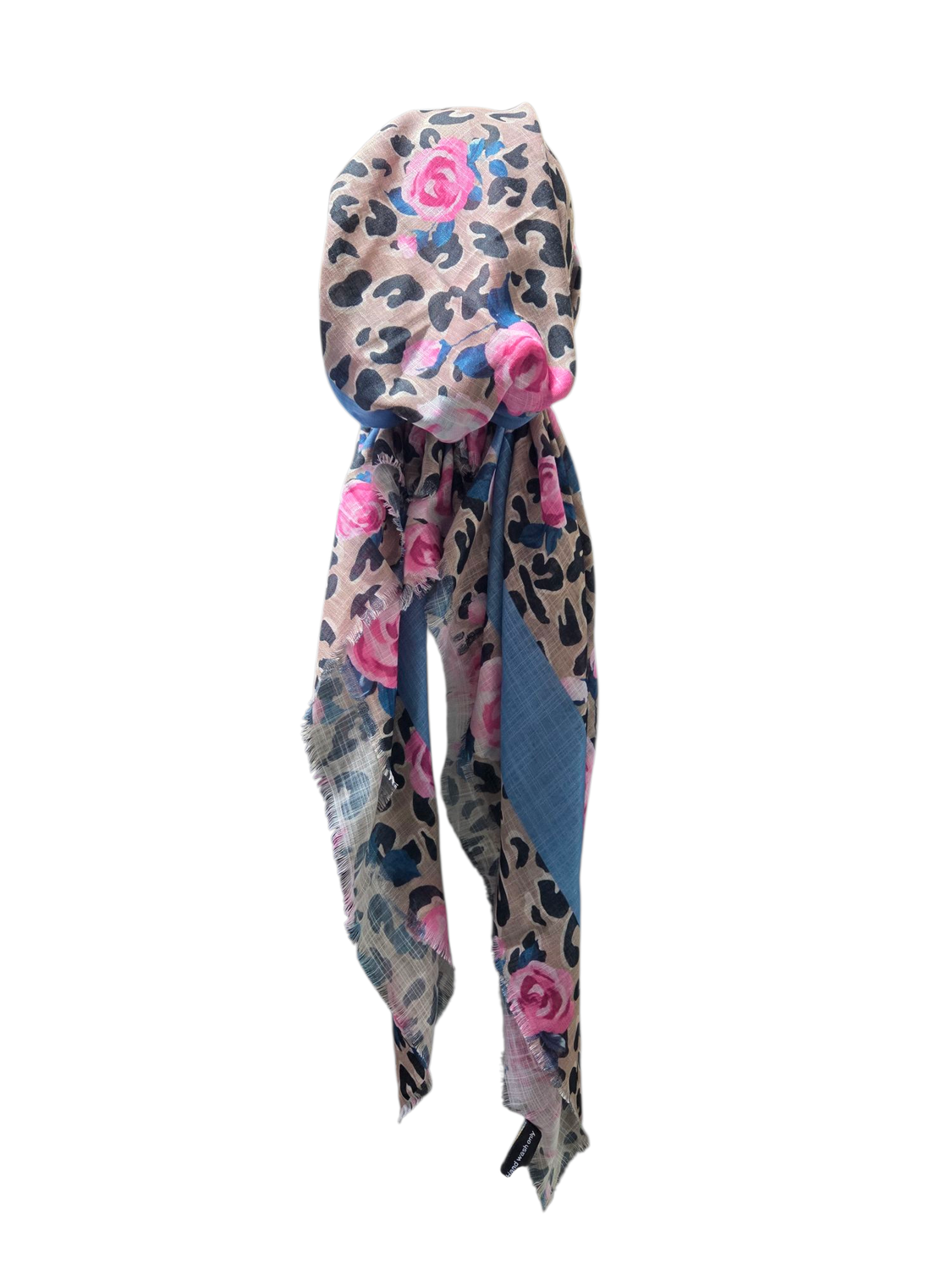 Tan leopard w/flowers - soft fringes pretied tichel