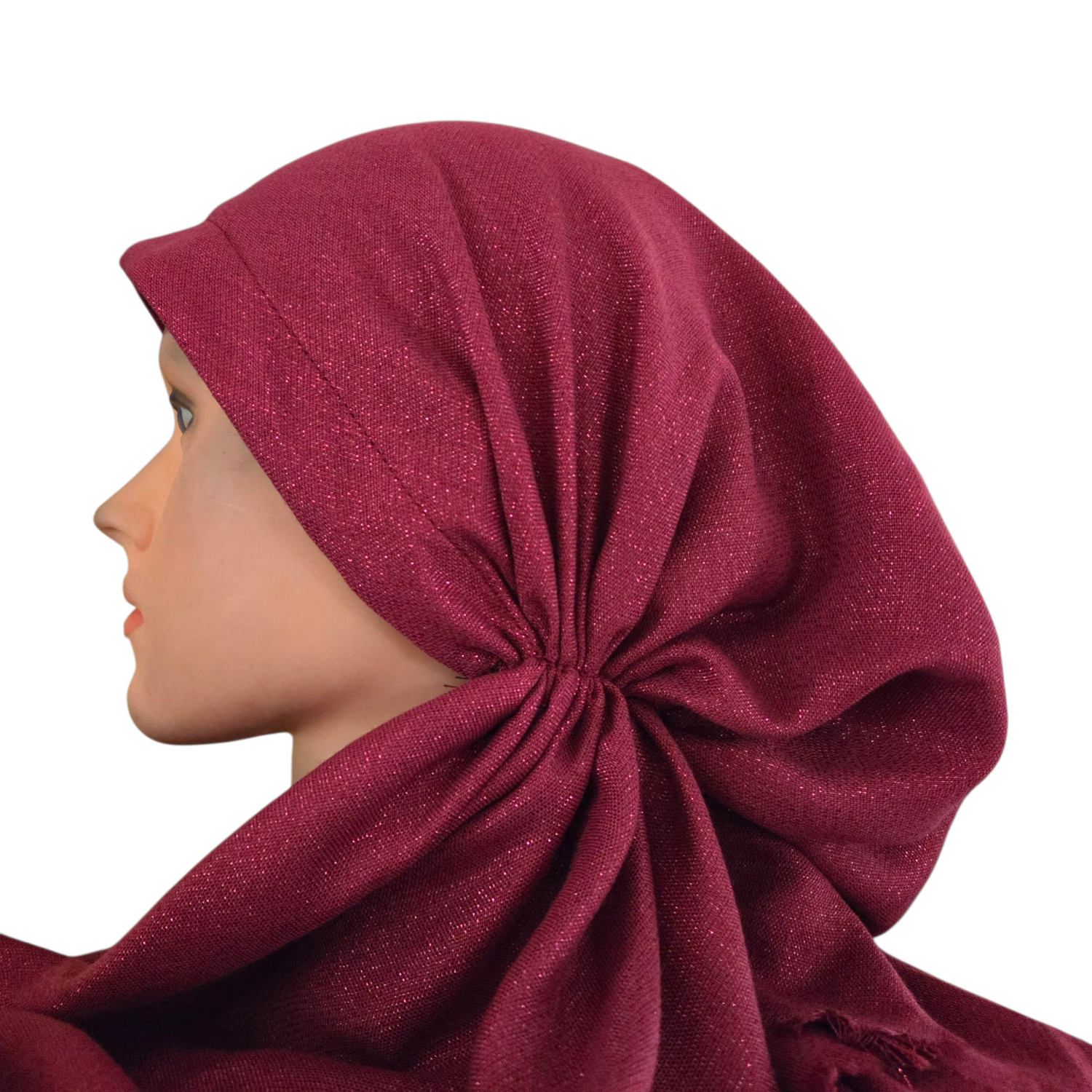 Maroon shimmer  - soft fringes pretied tichel