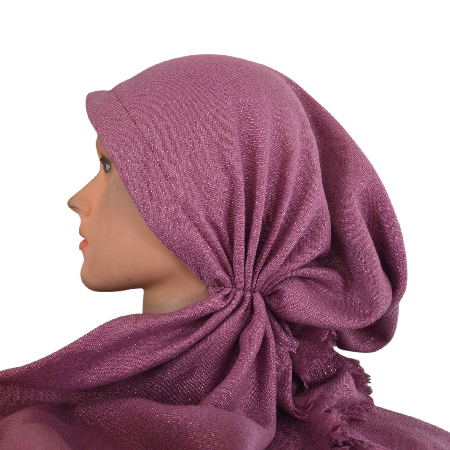 Dull light berry shimmer  - soft fringes pretied tichel