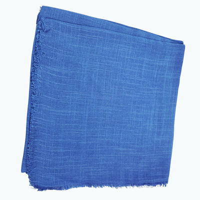 Solid soft fringed tichel- slight lines - blue