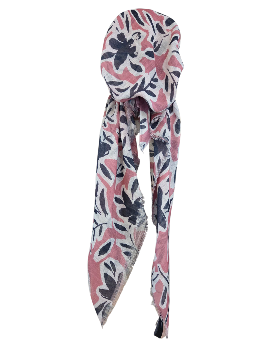 Pink - leaves patterned - soft fringes pretied tichel