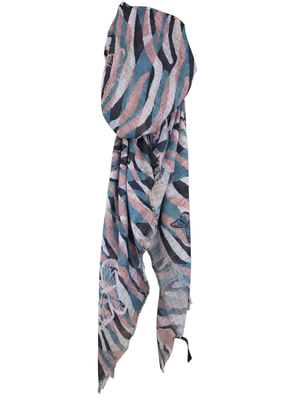Sea green/black - waves &amp; butterfly patterned - soft fringes pretied tichel
