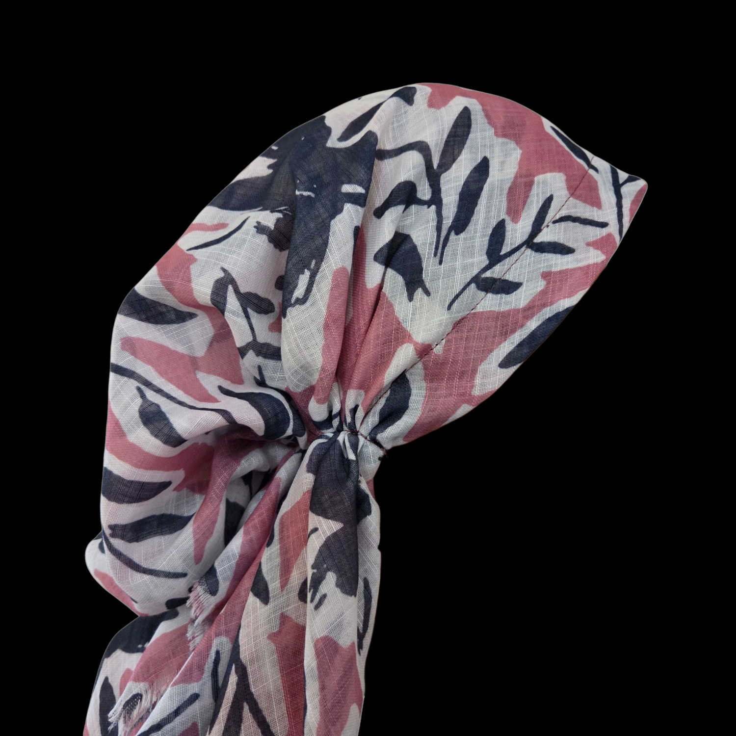 Pink - leaves patterned - soft fringes pretied tichel