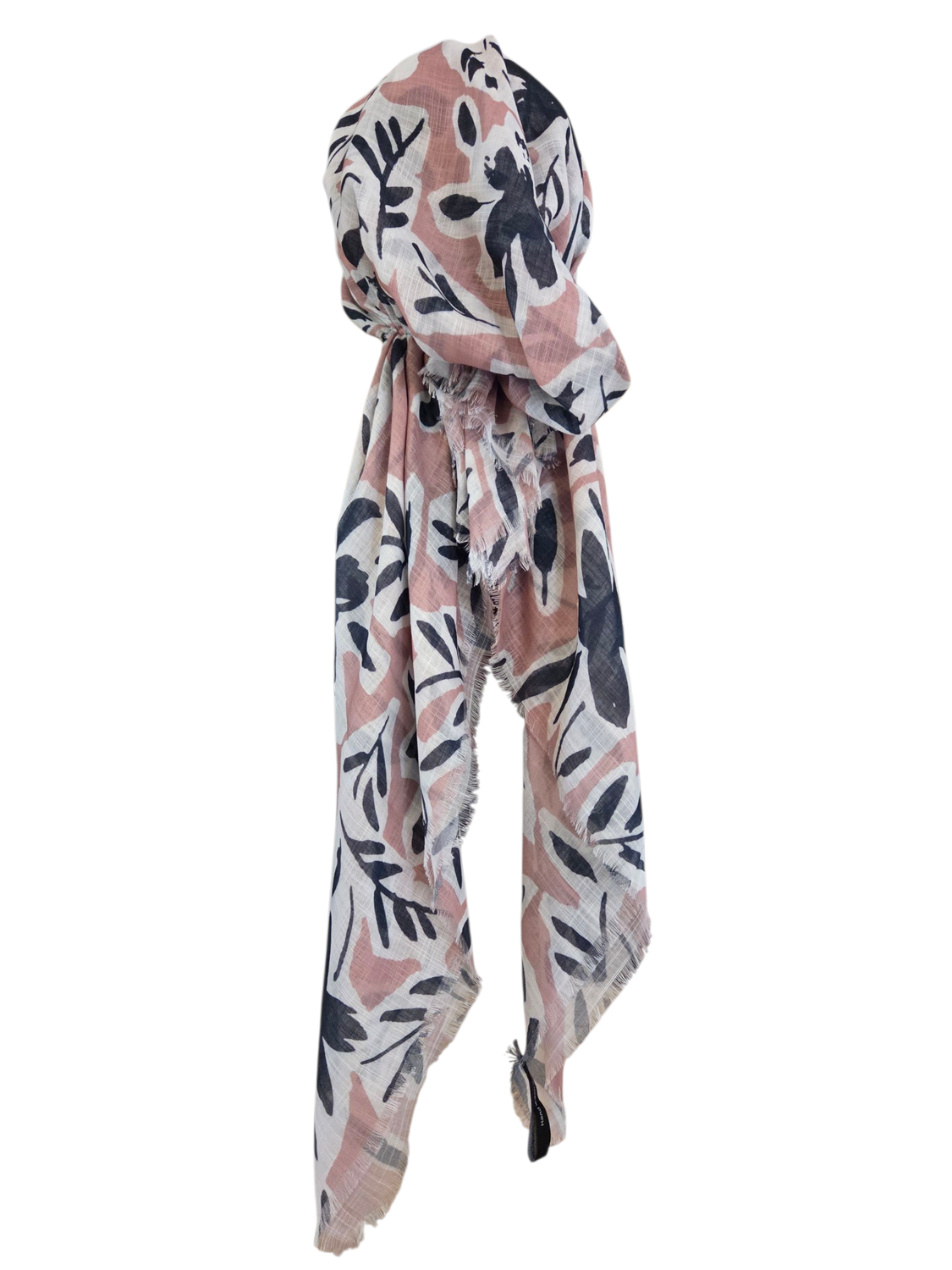 Blush - leaves patterned - soft fringes pretied tichel