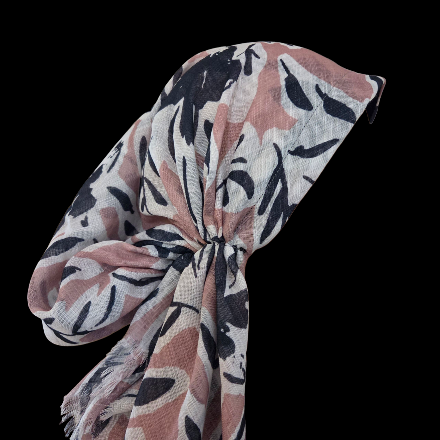 Blush - leaves patterned - soft fringes pretied tichel