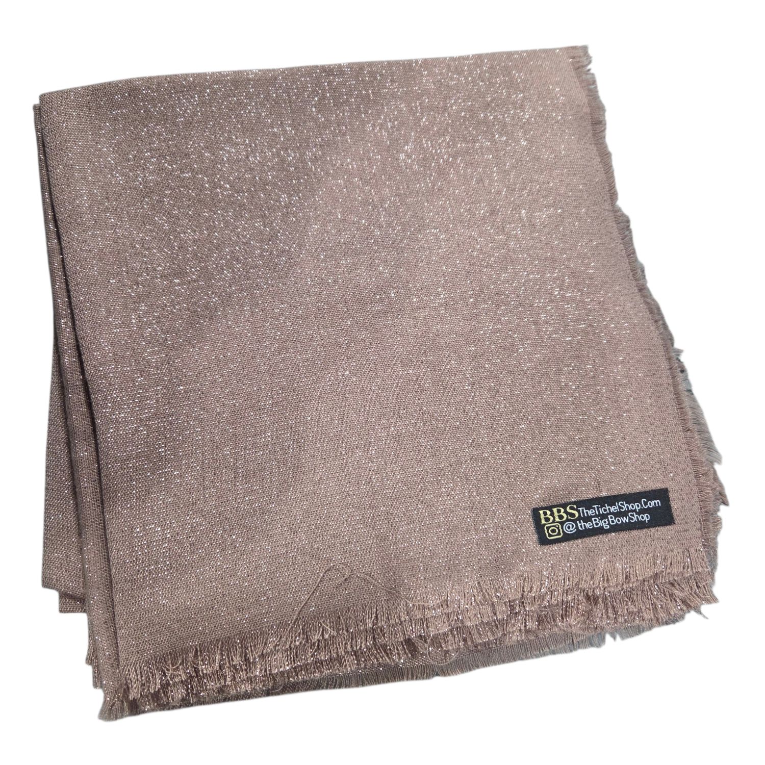 Solid slightly glittery soft fringed tichel - mocha/rose gold