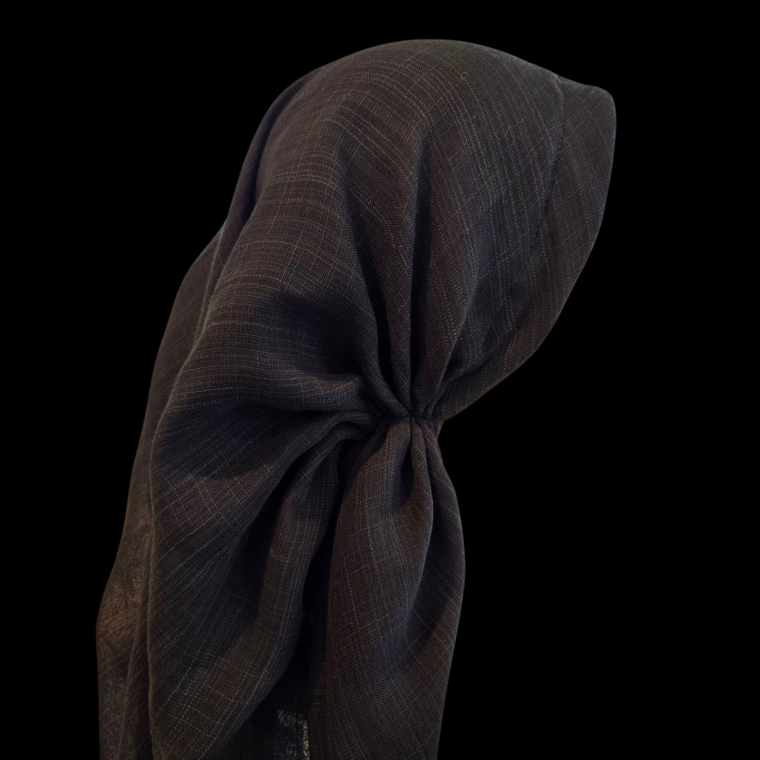 Dark gray solid - long kerchief back - soft fringes pretied tichel (BBS) w/band sewn in