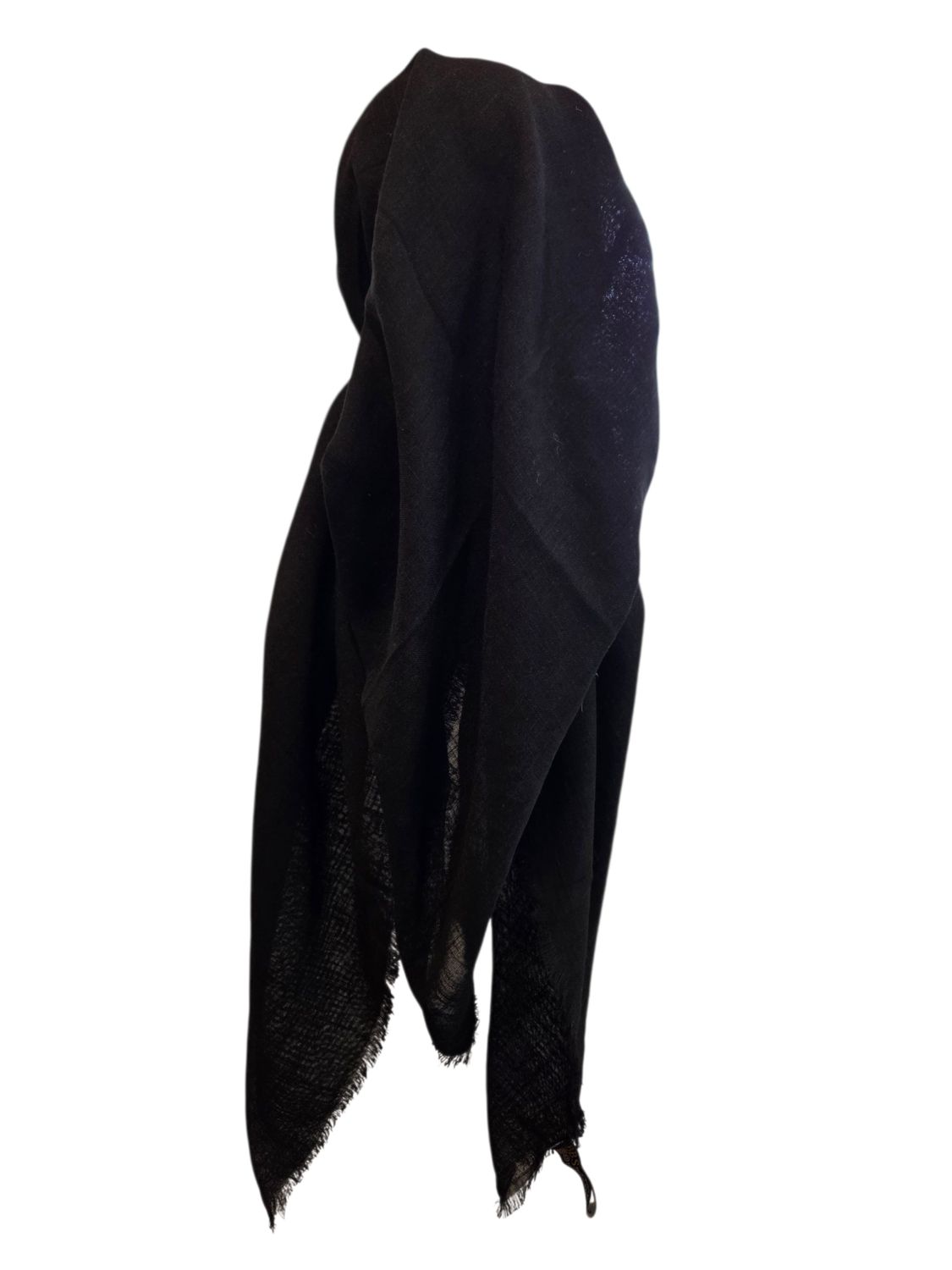 Black solid - long kerchief back - soft fringes pretied tichel (BBS) w/band sewn in