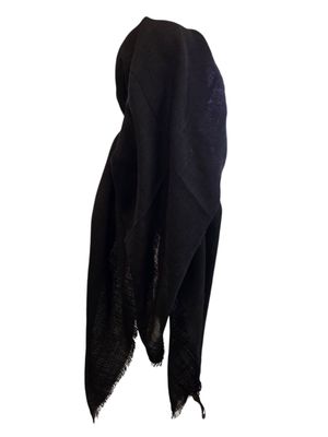 Black solid - long kerchief back - soft fringes pretied tichel (BBS) w/band sewn in