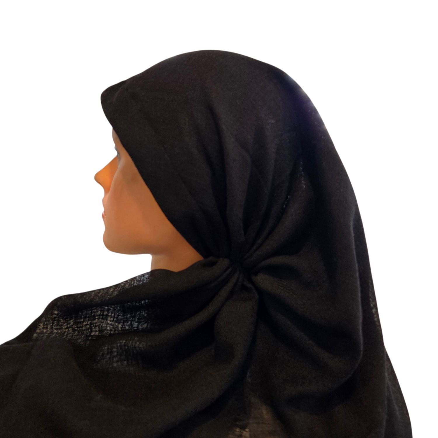 Black solid - long kerchief back - soft fringes pretied tichel (BBS) w/band sewn in