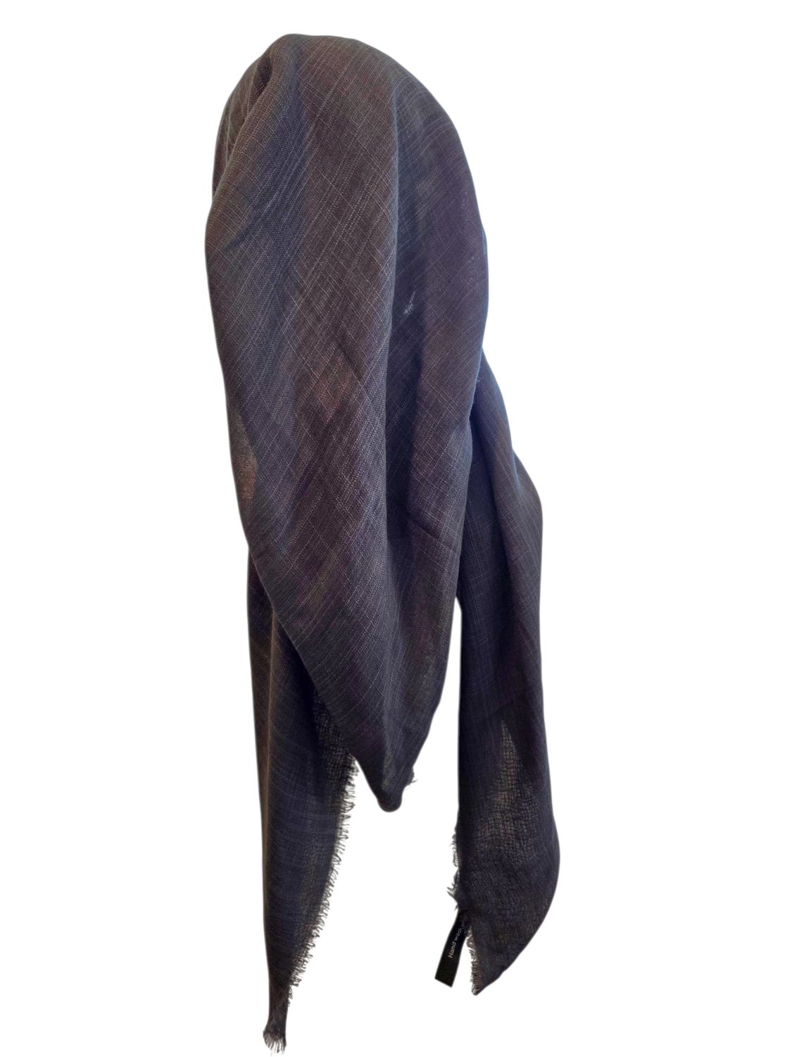 Dark gray solid - long kerchief back - soft fringes pretied tichel (BBS) w/band sewn in