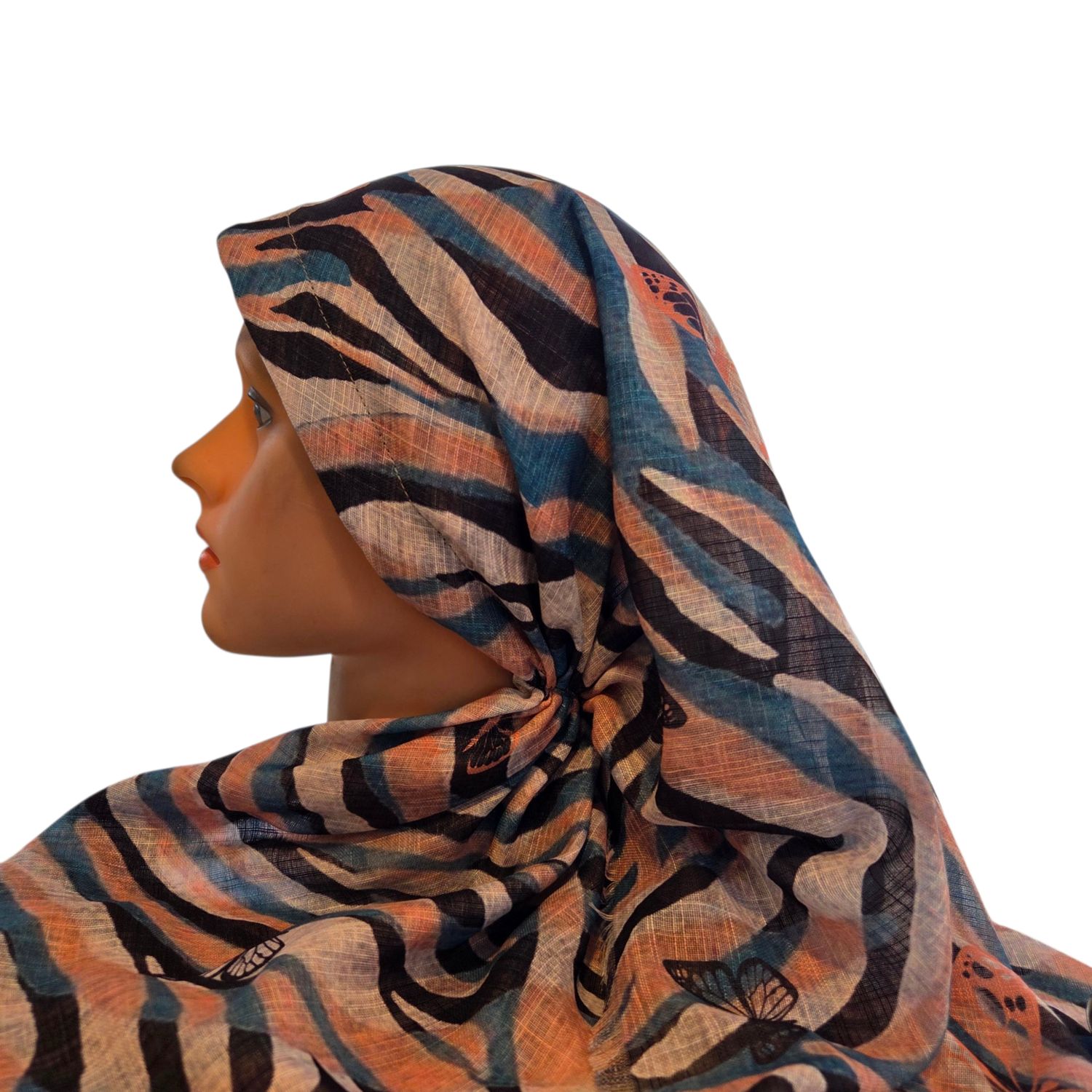 Denim/black - long kerchief back - soft fringes pretied tichel (BBS) w/band sewn in