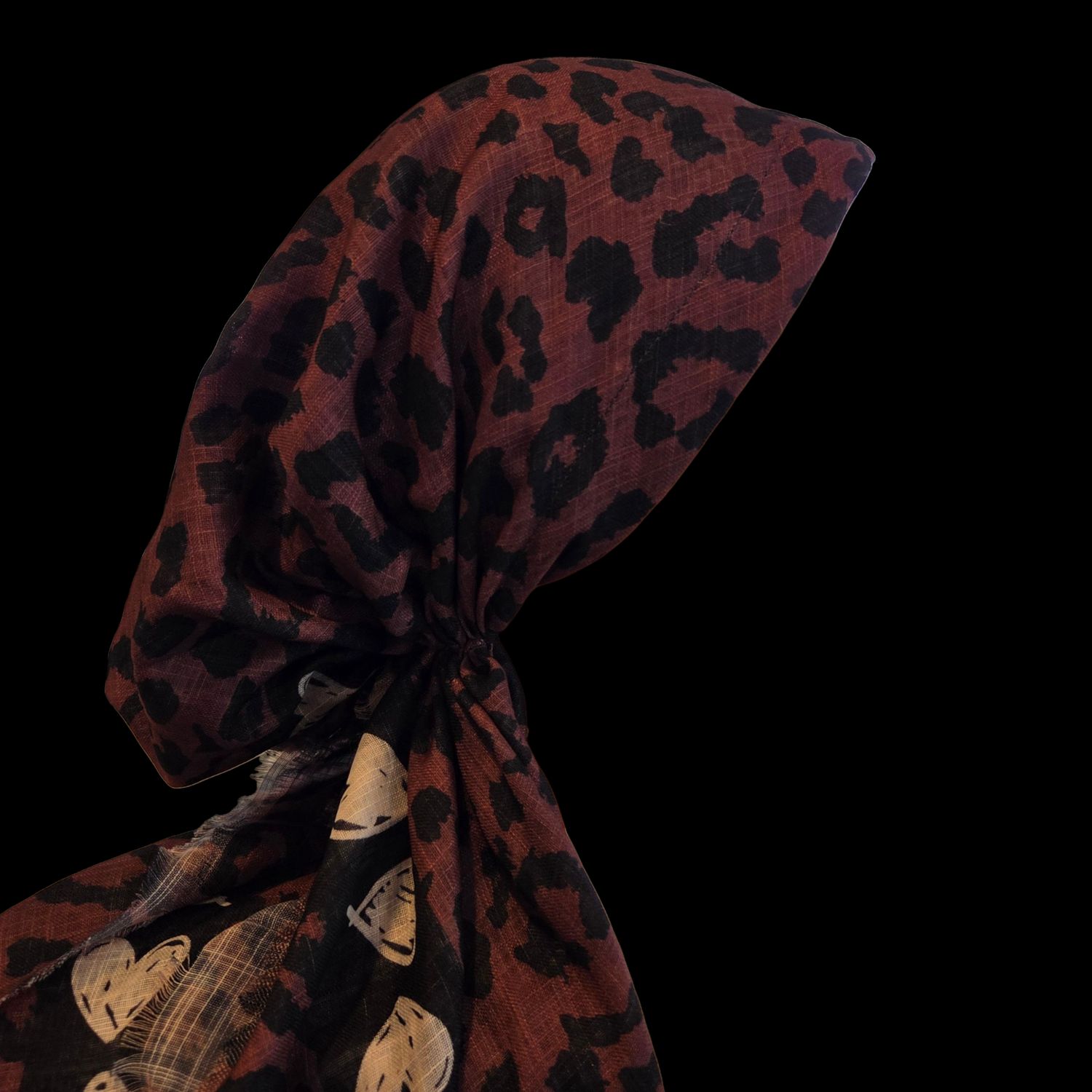 Brown leopard w/hearts - soft fringes pretied tichel