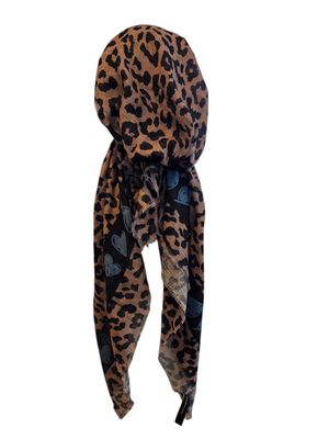 Tan leopard w/hearts - soft fringes pretied tichel