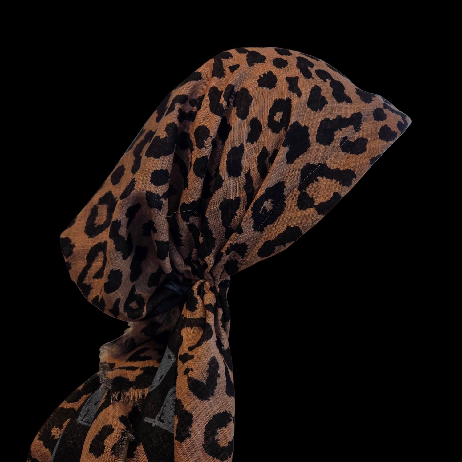 Tan leopard w/hearts - soft fringes pretied tichel