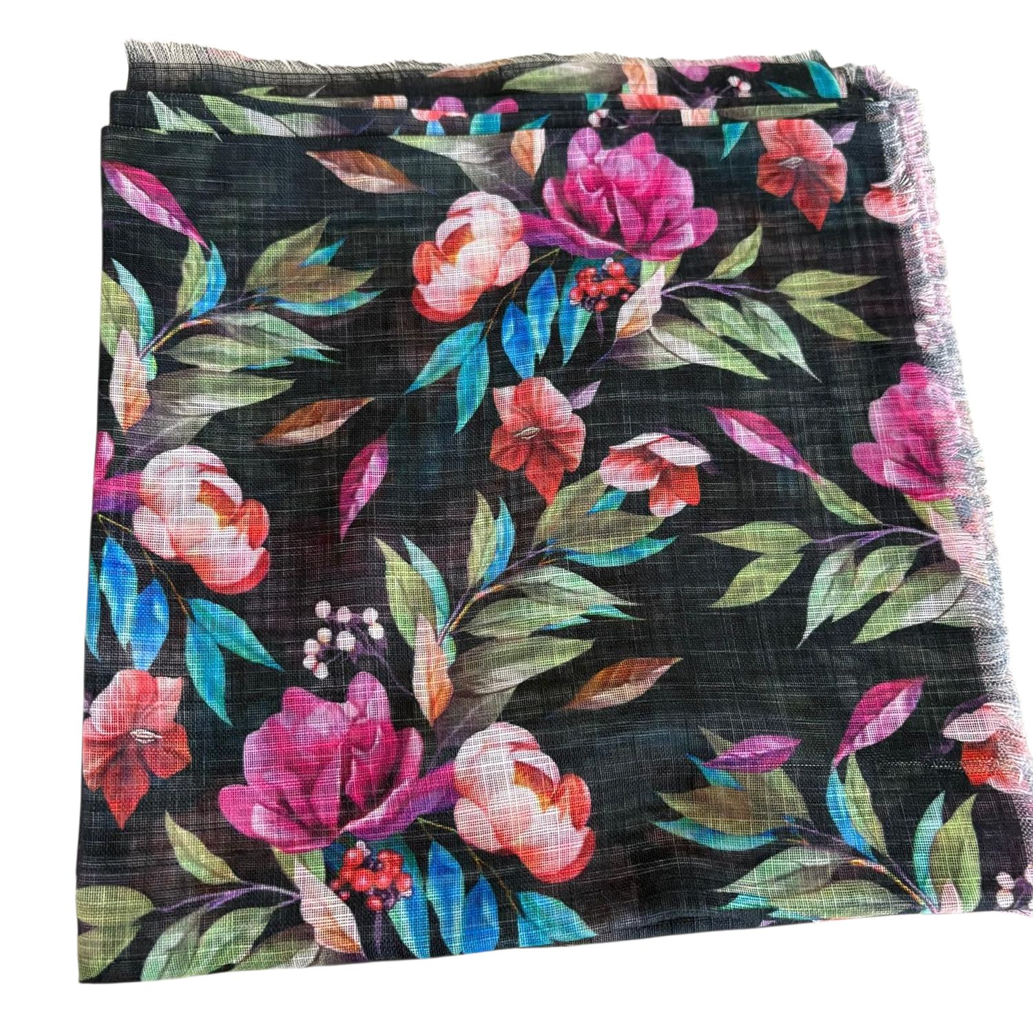 Black/green - Soft fringes tichel - pretty floral pattern