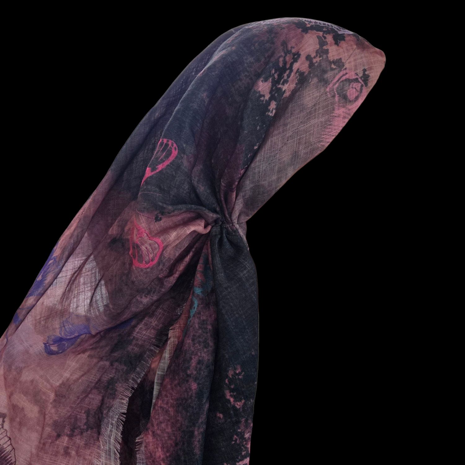 Peachy shaded butterflies - long kerchief back - soft fringes pretied tichel (BBS) w/band sewn in