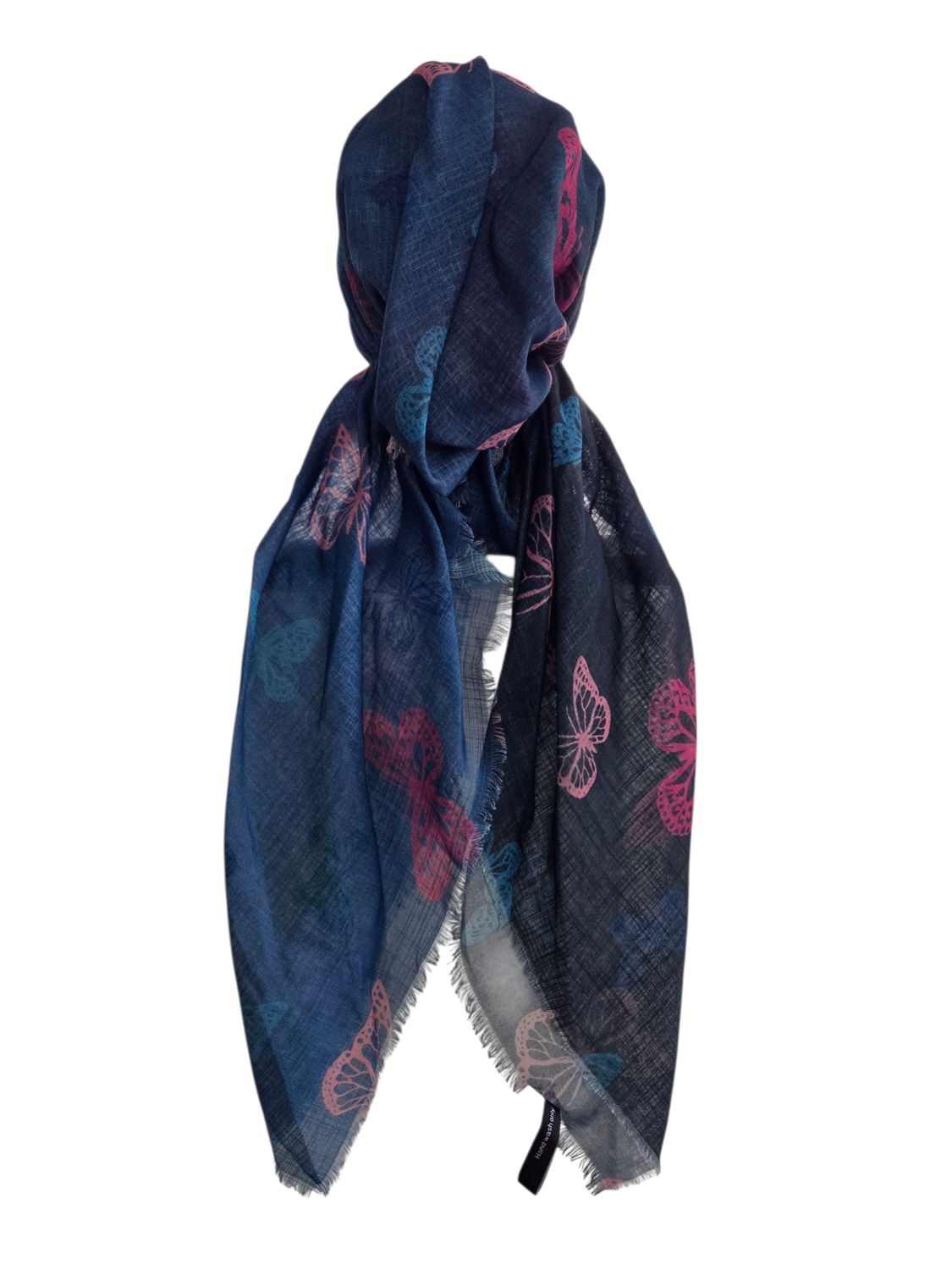 Denim shaded w/butterflies - soft fringes pretied tichel