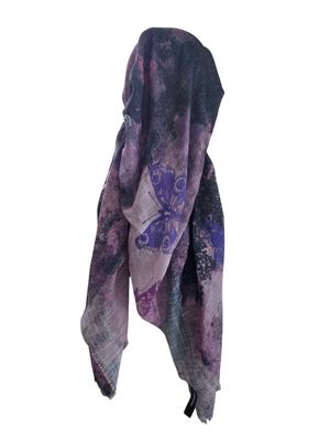 Light pink shaded butterflies - long kerchief back - soft fringes pretied tichel (BBS) w/band sewn in