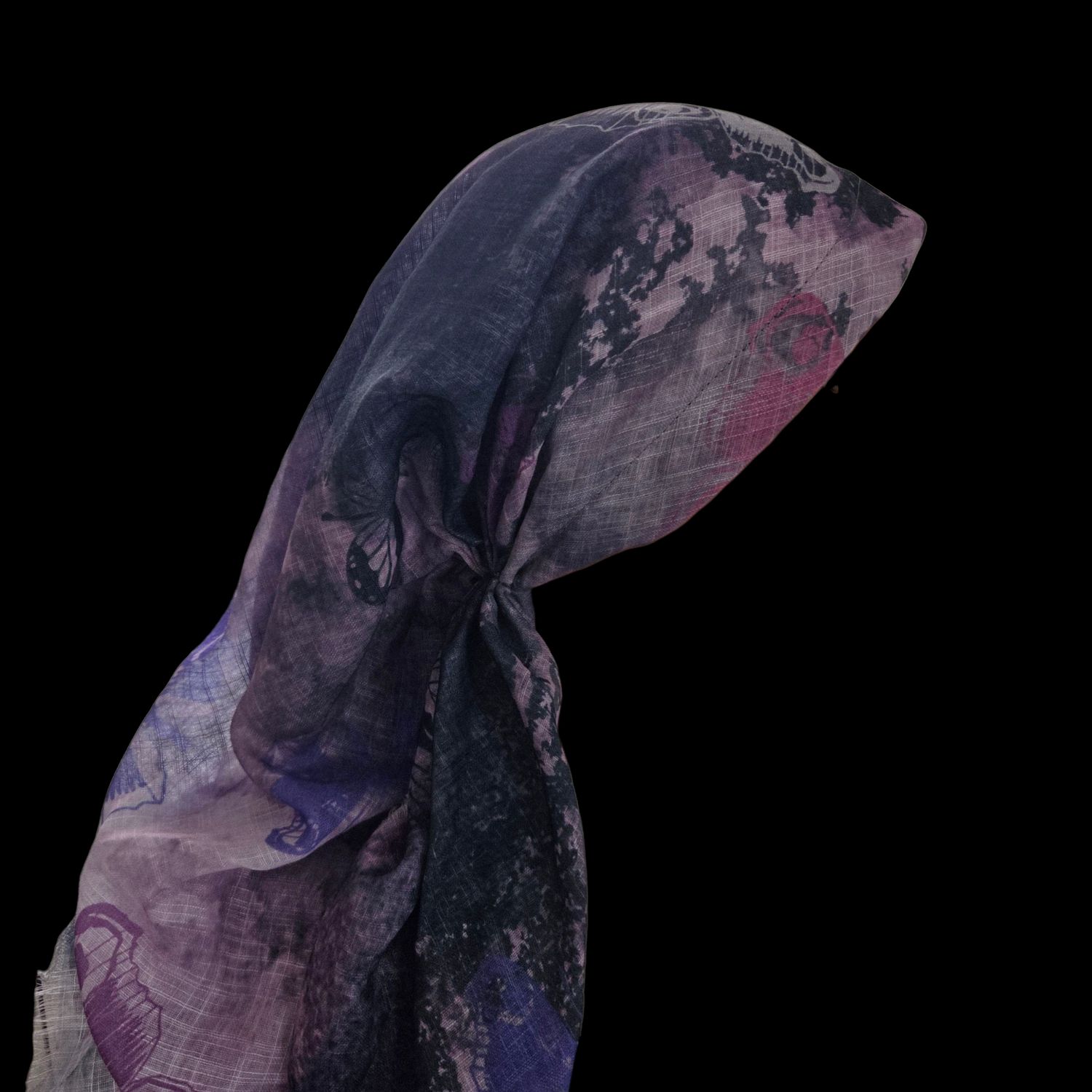 Light pink shaded butterflies - long kerchief back - soft fringes pretied tichel (BBS) w/band sewn in