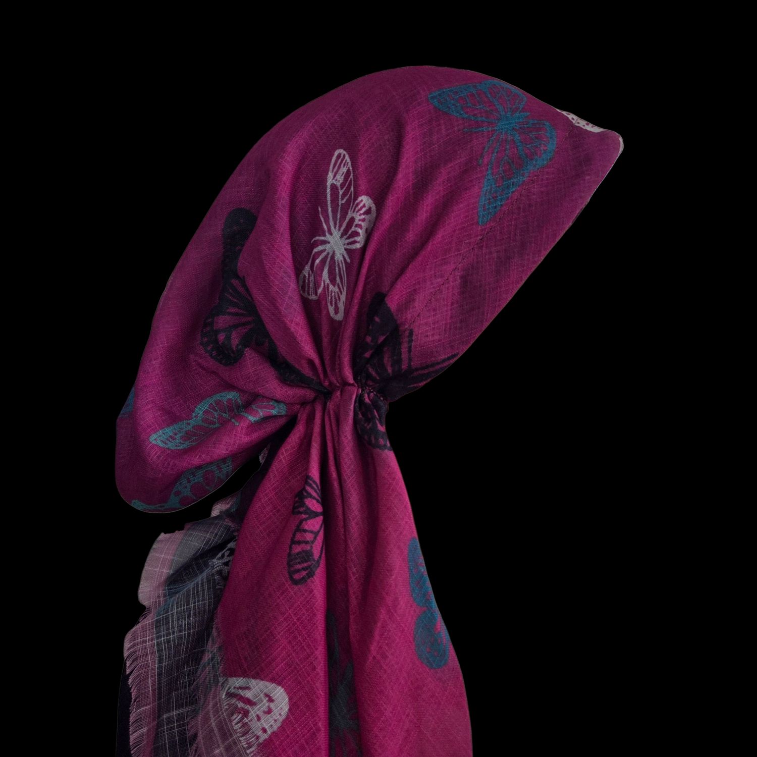 Orchid shaded w/butterflies - soft fringes pretied tichel