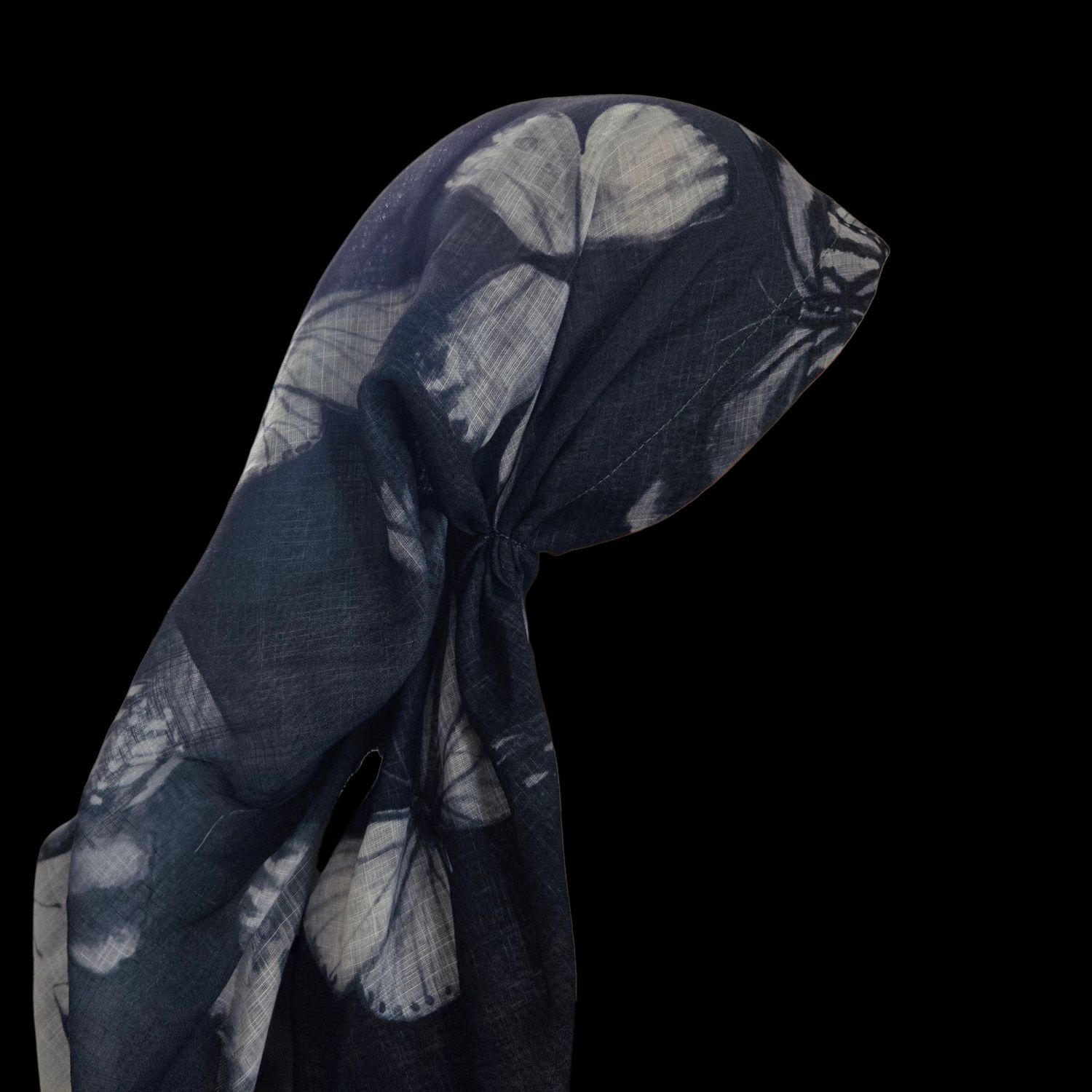 Gray shaded butterflies - long kerchief back - soft fringes pretied tichel (BBS) w/band sewn in