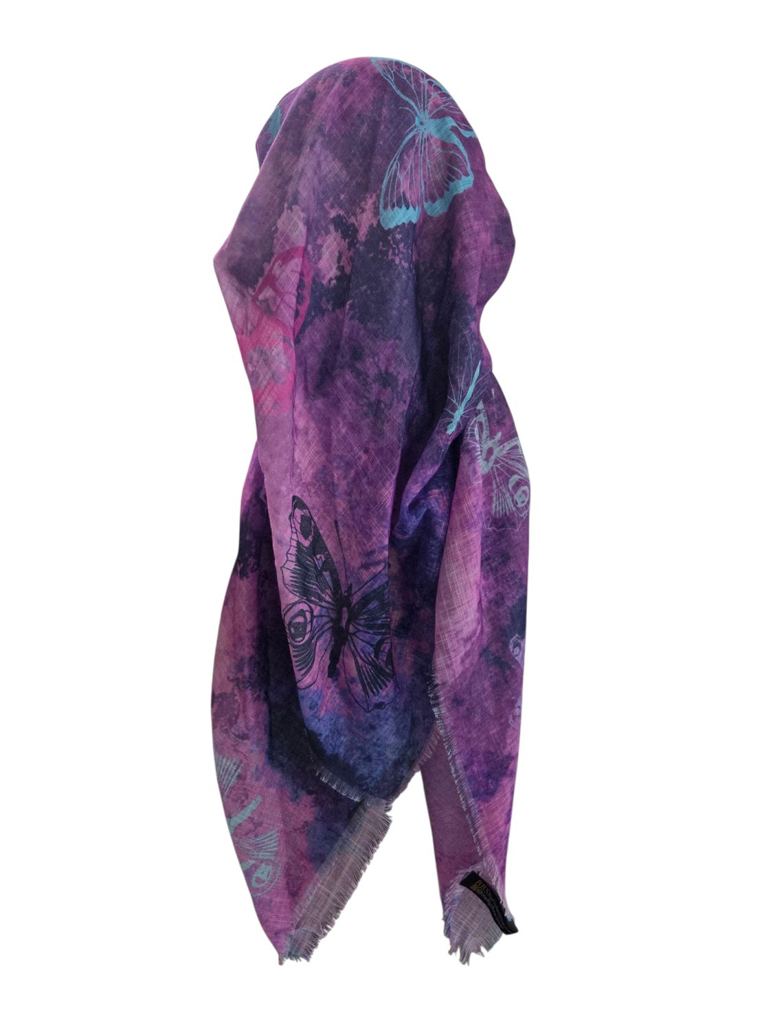 Purple shaded w/butterflies - soft fringes pretied tichel