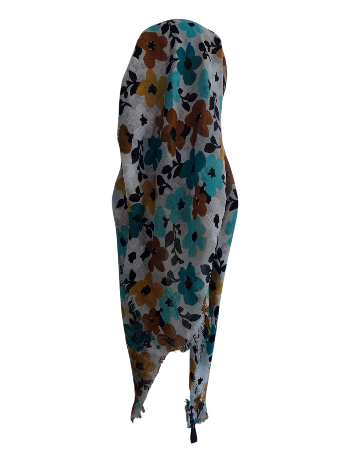 Turquoise n&#39;more floral - long kerchief back - soft fringes pretied tichel (BBS) w/band sewn in