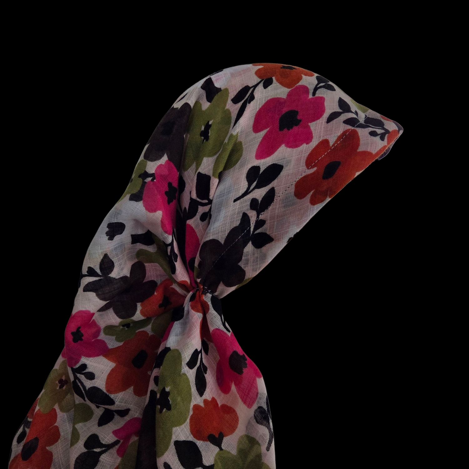 Green n'more floral - long kerchief back - soft fringes pretied tichel (BBS) w/band sewn in