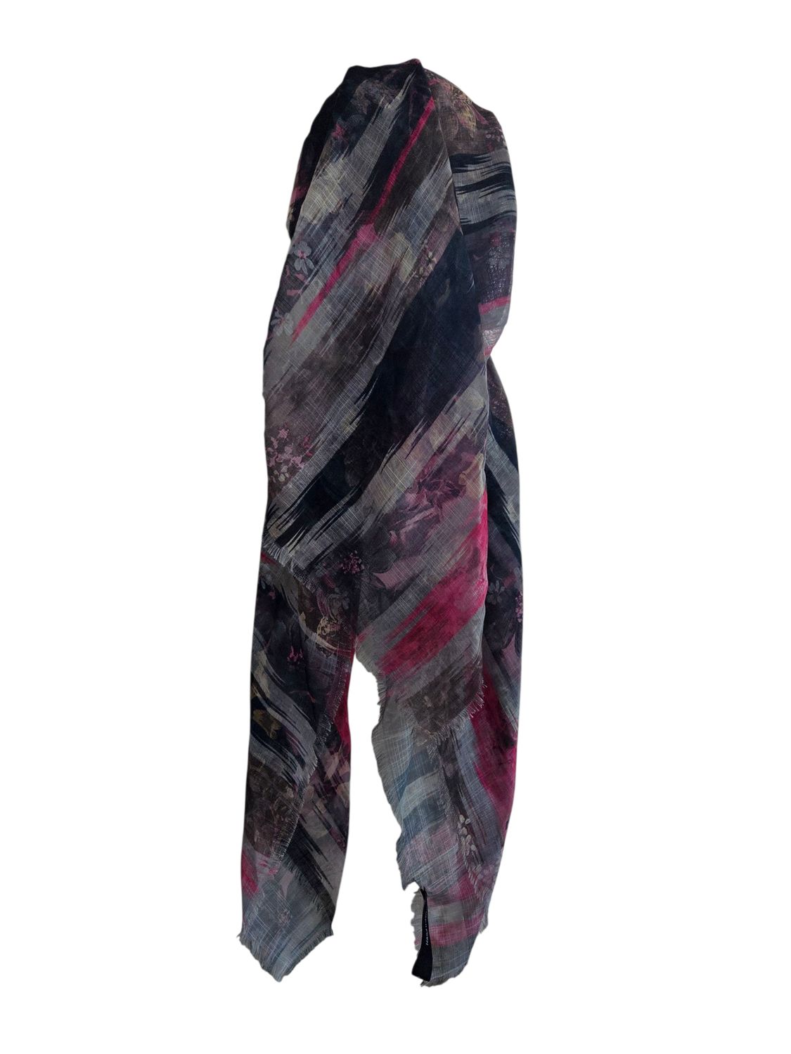 Pink/gray multicolored- long kerchief back - soft fringes pretied tichel (BBS) w/band sewn in