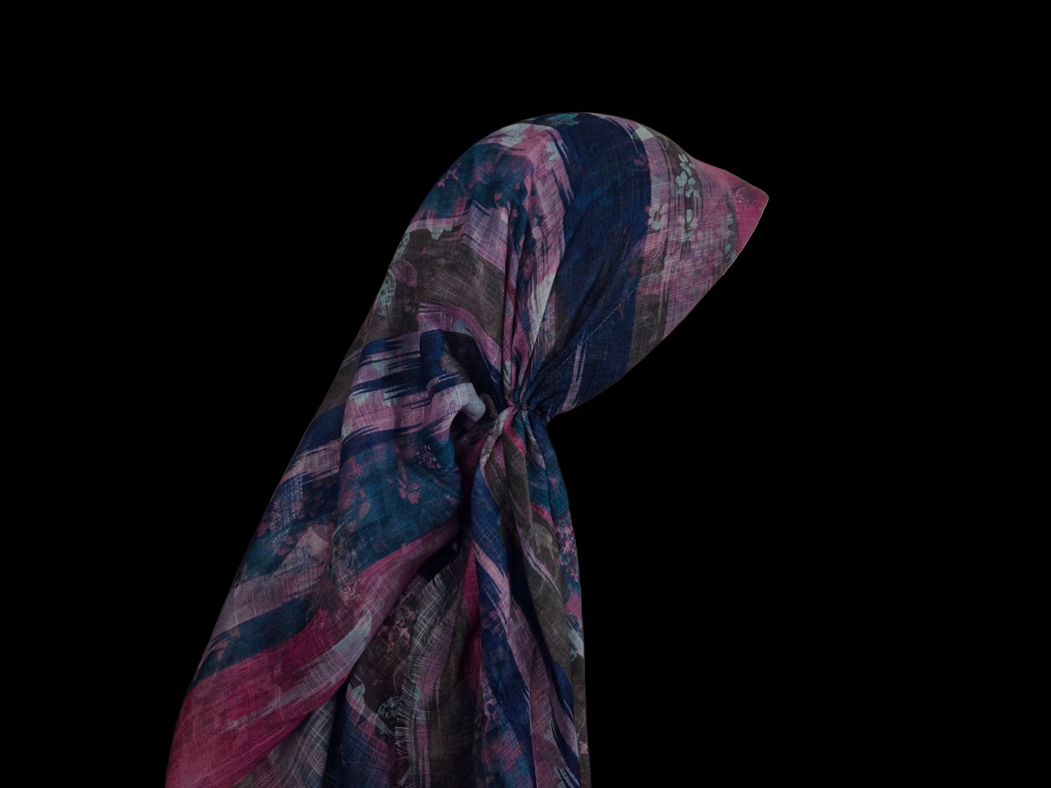 Pink/blue multicolored- long kerchief back - soft fringes pretied tichel (BBS) w/band sewn in