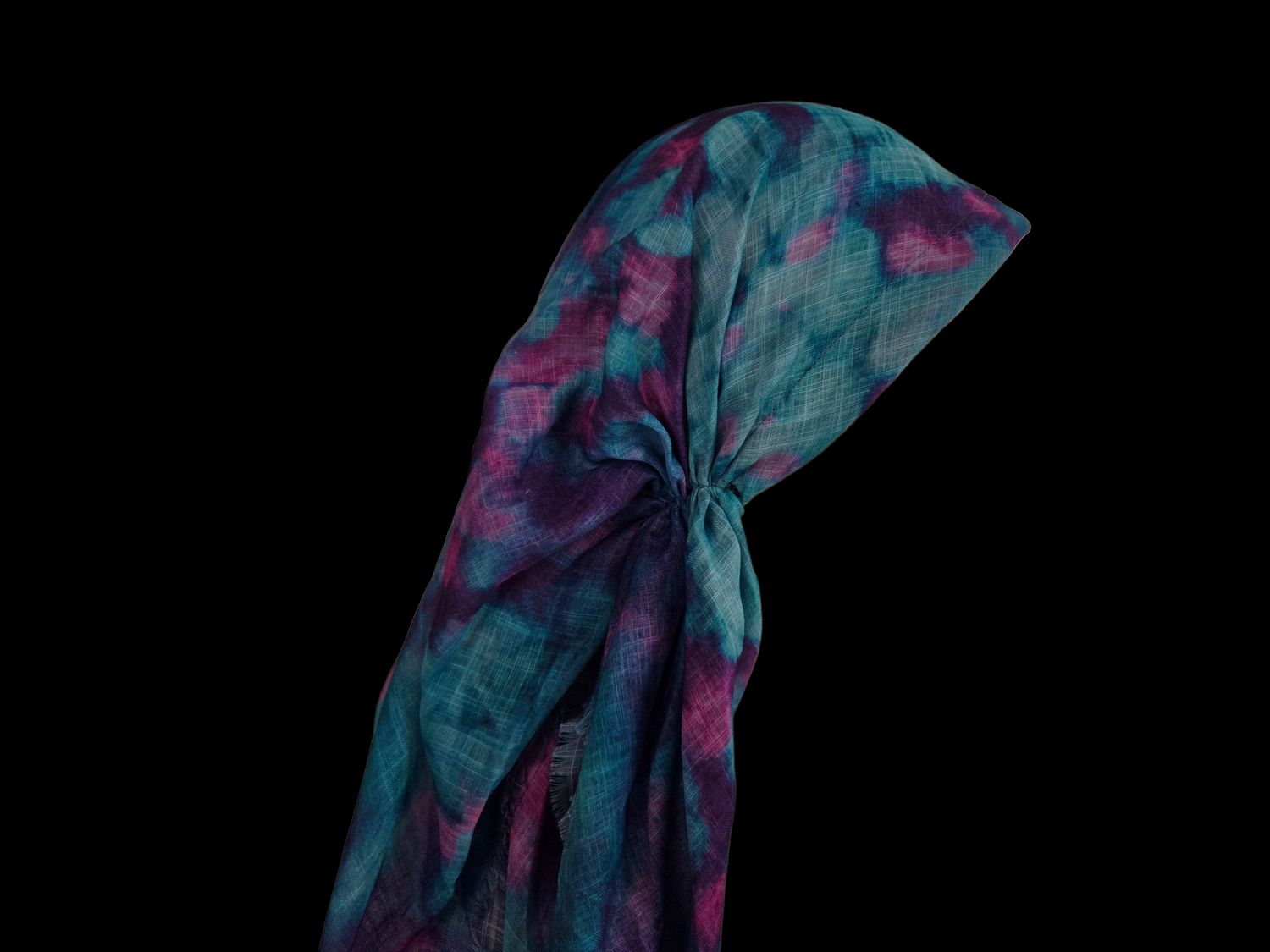 Turquoise multicolored- long kerchief back - soft fringes pretied tichel (BBS) w/band sewn in