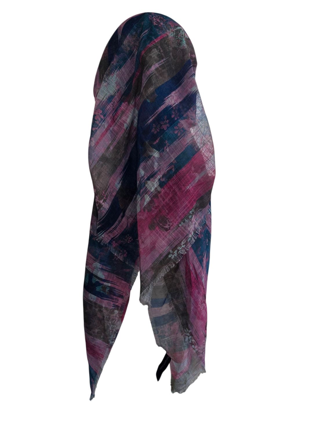 Pink/blue multicolored- long kerchief back - soft fringes pretied tichel (BBS) w/band sewn in