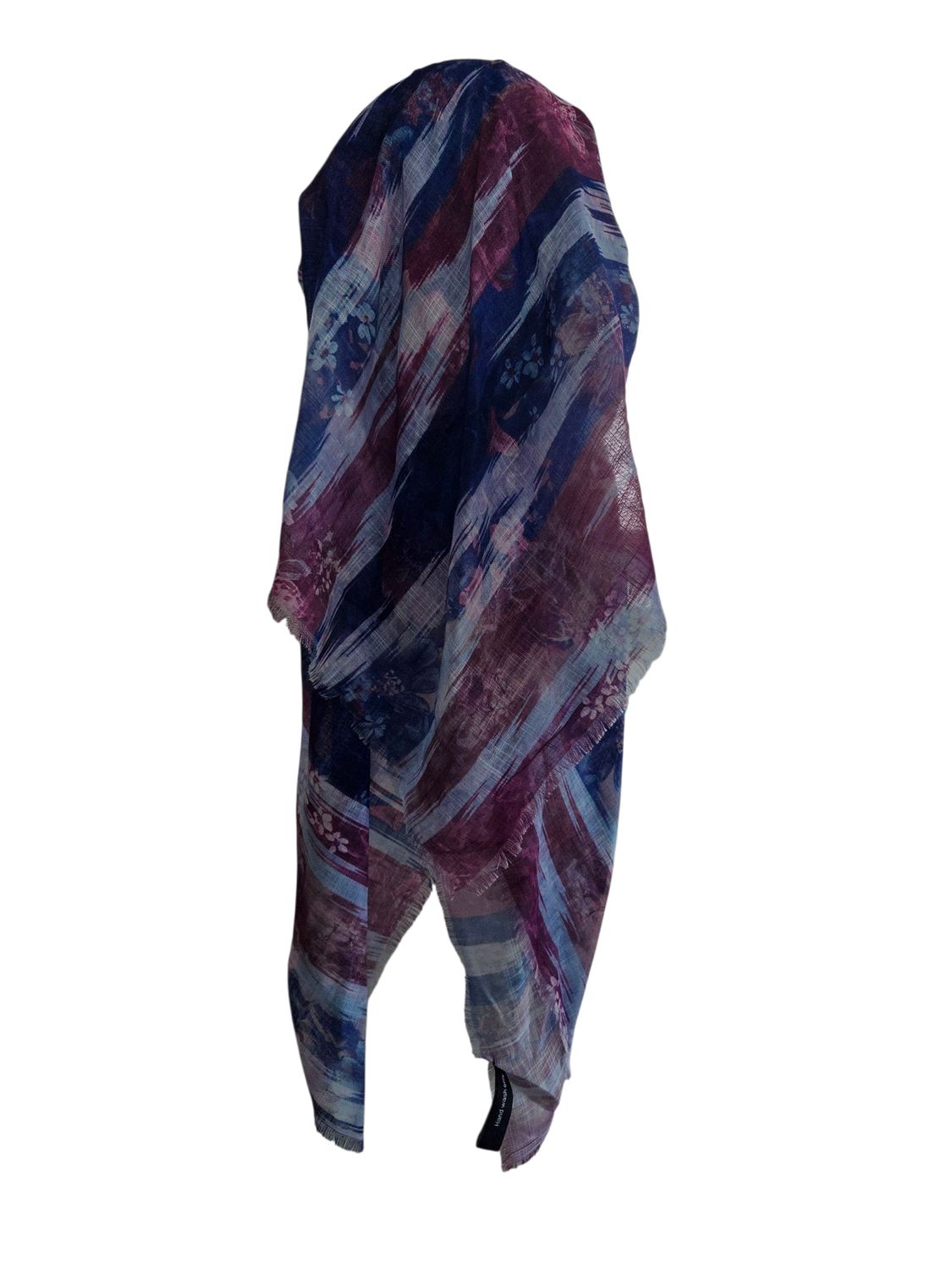 Blue multicolored- long kerchief back - soft fringes pretied tichel (BBS) w/band sewn in