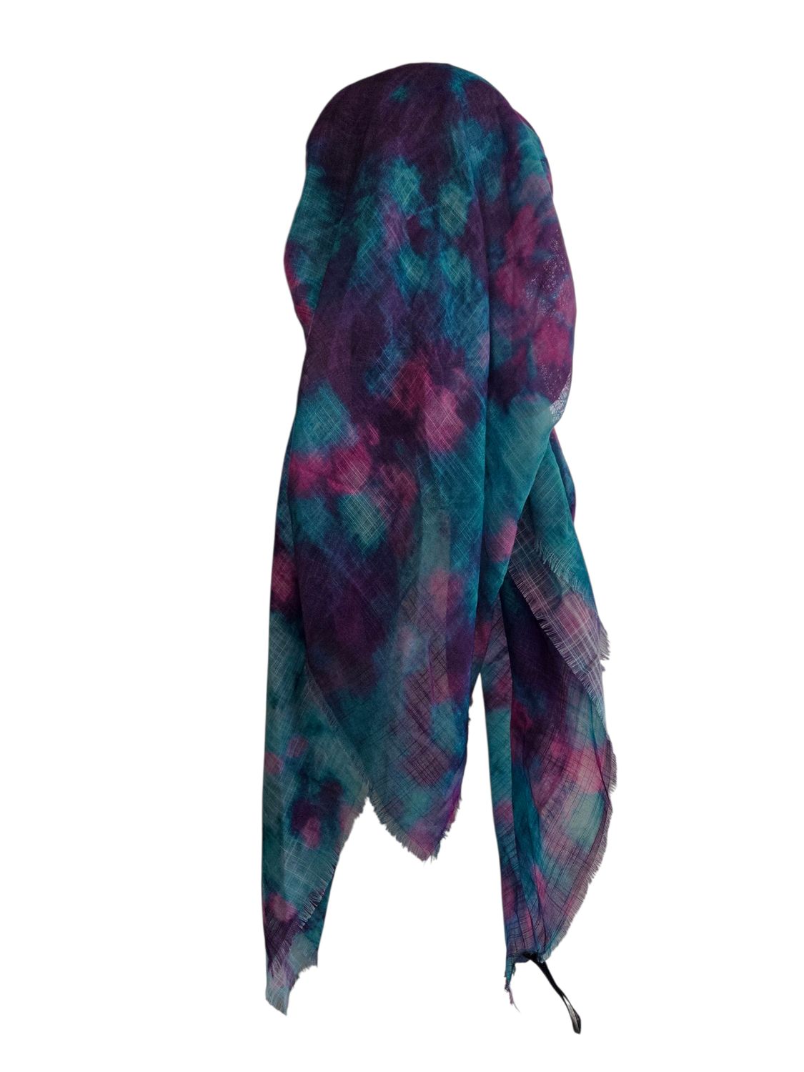 Turquoise multicolored- long kerchief back - soft fringes pretied tichel (BBS) w/band sewn in