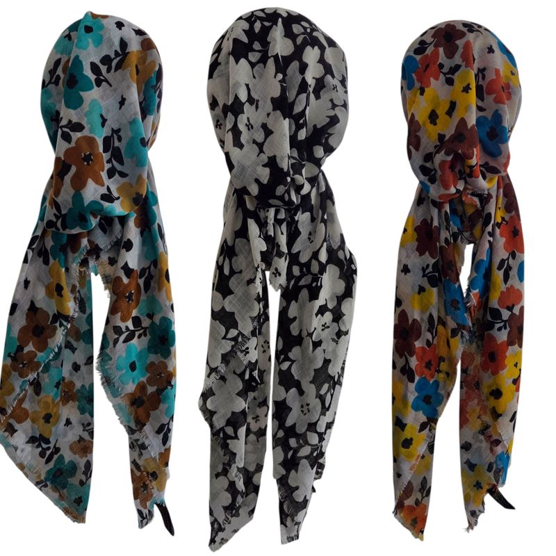 Seasonally colored floral - soft fringes pretied tichels
