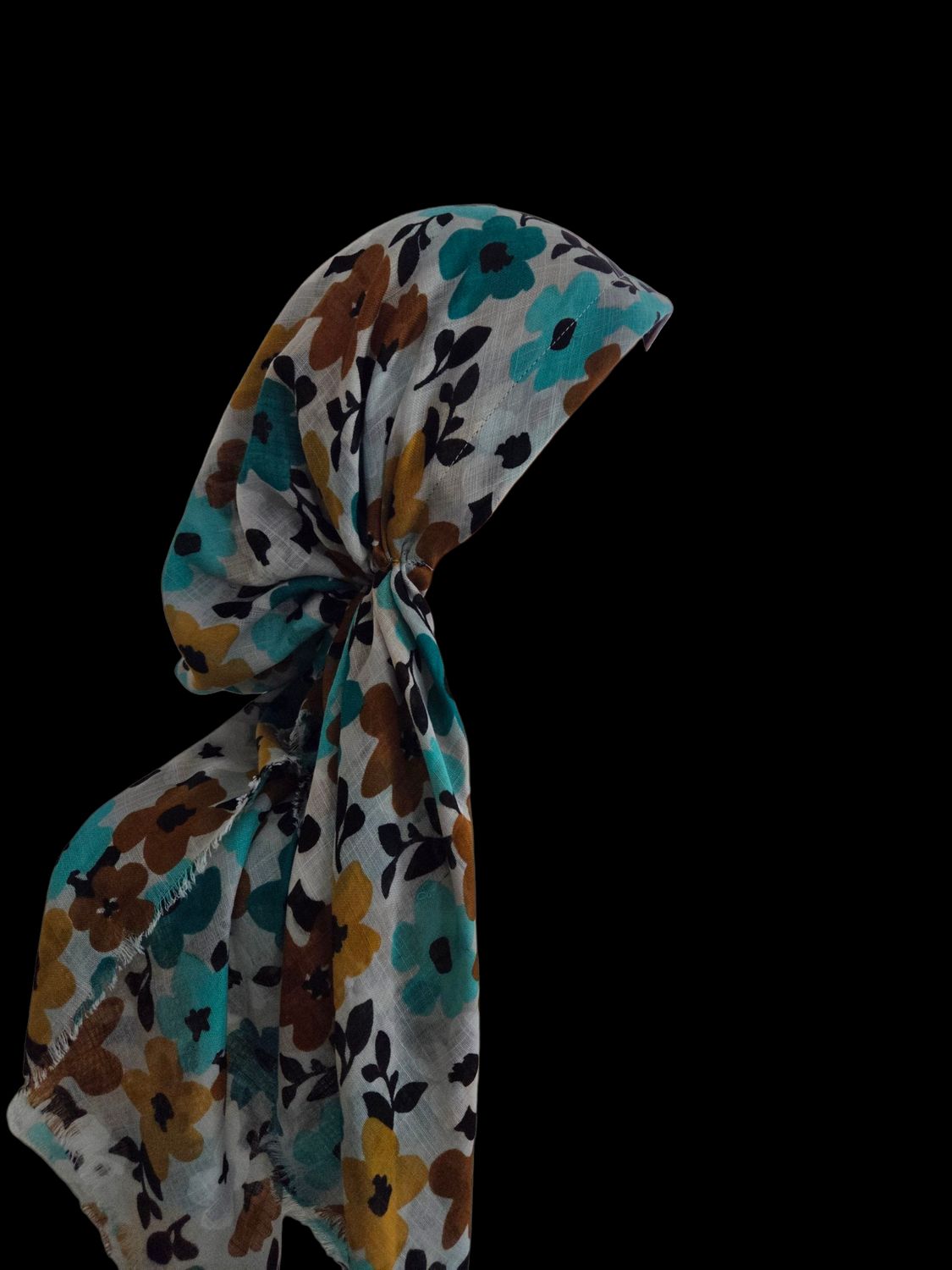 Turquoise seasonally colored floral - soft fringes pretied tichel